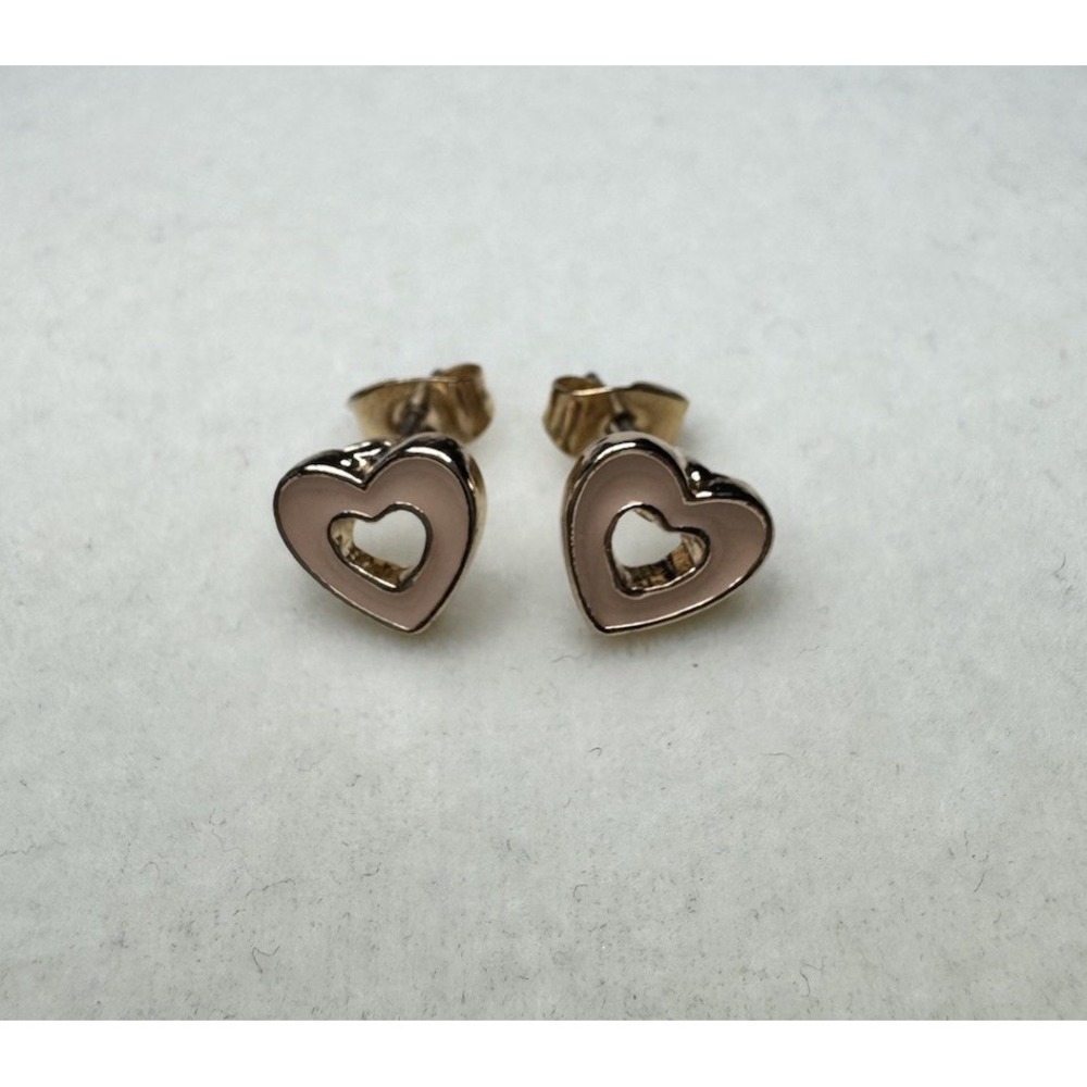 LOVE Heart Pink Earrings W/ Gold Heart Sterling Silver Studs Hypoallergenic New